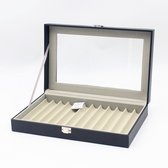 Confibel Pennendoos -  Vitrine Pennenbox - Geschikt voor 12 Pennen/Schrijfgerei van 17cm - met Kijkvenster - Kunstleer - Zwart