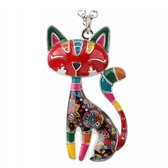 Emaille ketting-Poes-Rood-Metaal-50 cm-Charme Bijoux