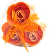 Zeep Bloemen - Oranje Rozen - 3 stuks - Hartvormige Cadeauverpakking