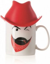 mok cowboy 400 ml 14,5 cm porselein wit/rood 2-delig