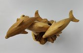 Handgesneden houten 3 dolfijnen op houten roos