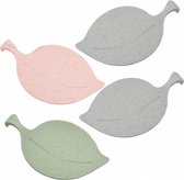 theezakjeshouder Leaf-On 14,3 cm grijs/groen/roze 4 stuks