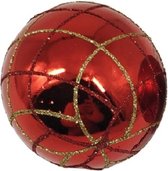 kerstbal Red glans 7 x 8 cm rood/goud