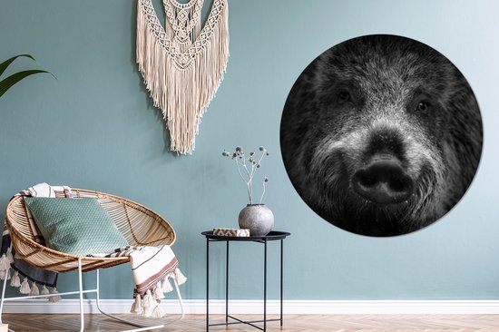 WallCircle - Cercle mural - Cercle mural intérieur - Portrait de sanglier - noir et blanc - 150x150 cm - Décoration murale - Peintures ronds