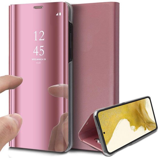 Hoesje geschikt voor Samsung Galaxy S22 Plus - Book Case Spiegel Wallet Cover Hoes Roségoud