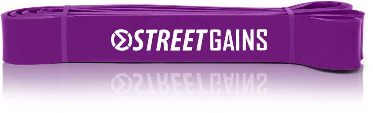 StreetGains® Weerstandsband Strong - Resistance Band 20 tot 45 kg - Paars - Fitness Elastiek voor Calisthenics, CrossFit, Krachttraining & Pull-Ups