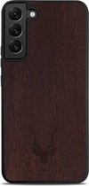 Kudu Samsung Galaxy S22 hoesje case - Houten backcover - Handgemaakt en afgewerkt met duurzaam TPU - Walnoot - Zwart