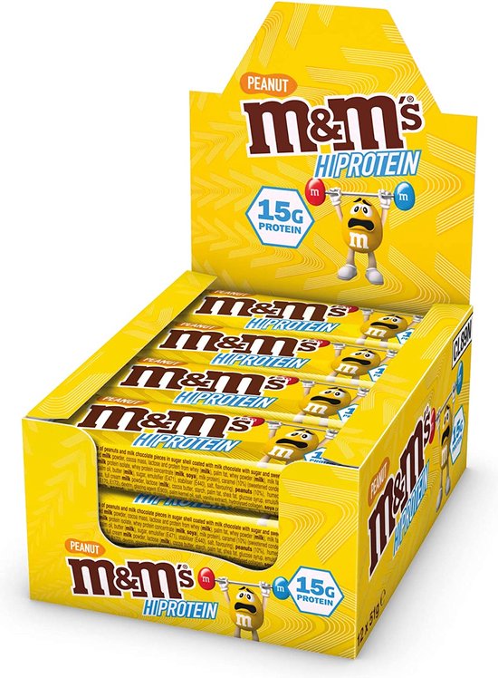 M&M’s Hi Protein Bar - Eiwit Reep / Eiwit Snack - 12 Repen - Peanut Smaak - 1 Doos