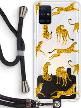 Case Company® - Samsung Galaxy A51 4G hoesje met Koord - Luipaard - Telefoonhoesje met Zwart Koord - Bescherming aan alle Kanten en Over de Schermrand