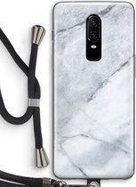Case Company® - OnePlus 6 hoesje met Koord - Witte marmer - Soft Case - Bescherming aan alle Kanten - Zijkanten Transparent - Bescherming Over de Schermrand - Back Cover - Crossbody case met 