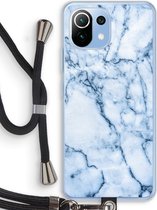 Case Company® - Xiaomi Mi 11 Lite hoesje met Koord - Blauw marmer - Telefoonhoesje met Zwart Koord - Bescherming aan alle Kanten en Over de Schermrand
