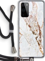 Case Company® - OnePlus 9 Pro hoesje met Koord - Goud marmer - Telefoonhoesje met Zwart Koord - Bescherming aan alle Kanten en Over de Schermrand