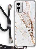 Case Company® - OnePlus 9 hoesje met Koord - Goud marmer - Telefoonhoesje met Zwart Koord - Bescherming aan alle Kanten en Over de Schermrand