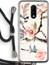 Case Company® - OnePlus 7 hoesje met Koord - Japanse bloemen - Telefoonhoesje met Zwart Koord - Bescherming aan alle Kanten en Over de Schermrand