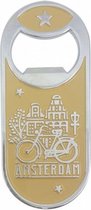 flesopener Amsterdam fiets magnetisch staal goud/zilver