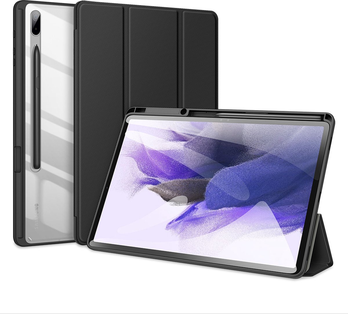 Dux Ducis - Tablet hoes geschikt voor Samsung Galaxy Tab S7 Plus (2020) - Toby Series - Tri-Fold Book Case - Zwart