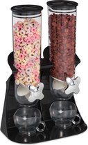 distributeur de cornflakes double relaxdays - 2 supports - distributeur de muesli - machine à bonbons noir