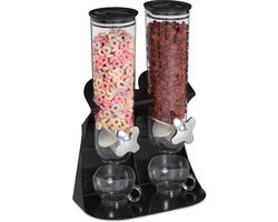dubbele cornflakes dispenser - 1,5 liter - houders voor muesli, cereals & noten - snoepautomaat - kunststof - zwart