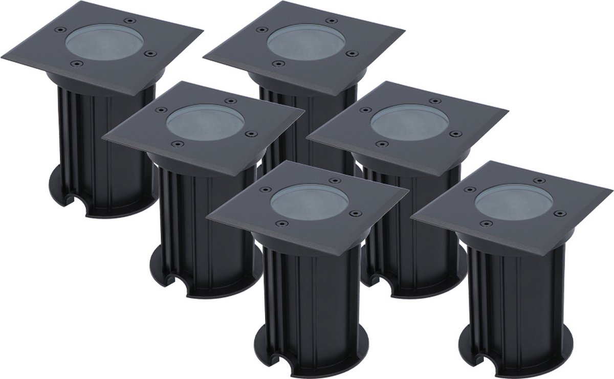 HOFTRONIC - Set van 6 Ramsay LED Grondspot Zwart - GU10 Fitting - Vierkant Aluminium - 5 Watt 400 Lumen - IP67 Waterdicht - 3 jaar garantie - Inbouwdiepte: 140mm, Inbouwdiameter: 103mm - Tuinspots, Padverlichting en Opritverlichting