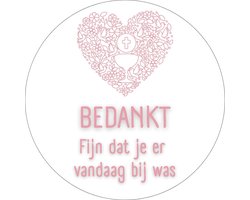 20 x Roze Sluitstickers | Bedankje Communie Vormsel Doop Bruiloft Kerk | Bedankt Fijn Dat Je Er Vandaag Bij Was | Stickers Cadeaustickers
