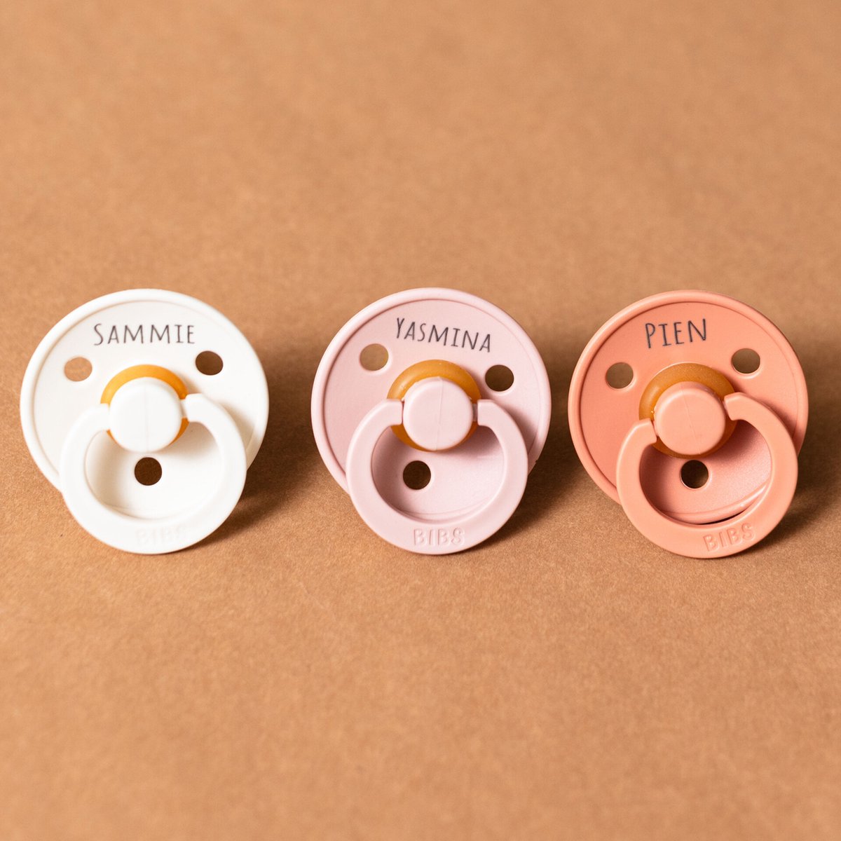 BIBS Fopspeen met Naam 3 stuks Maat 3 Blush, Vanilla, Sunshine