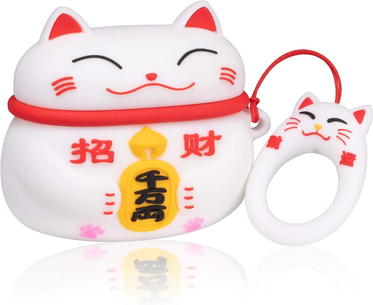 Cartoon Silicone Case voor Apple Airpods Pro - Chinese lucky cat - wit