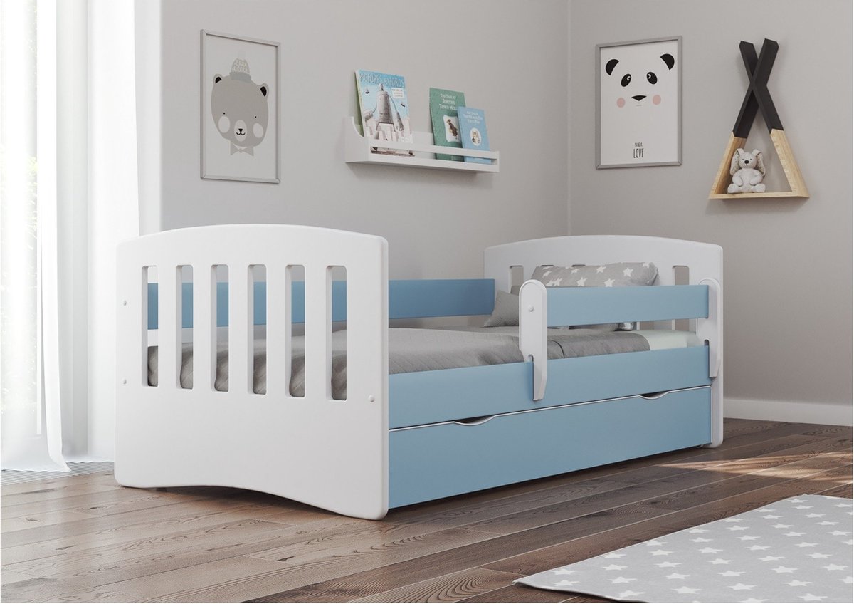 Kocot Kids - Bed classic 1 blauw met lade met matras 160/80 - Kinderbed - Blauw