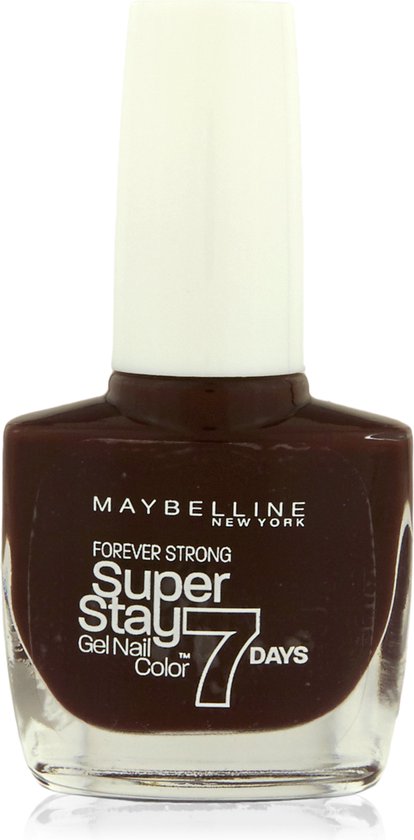 Maybelline Superstay 7 Days Gel Nail Color in een donkerbruine tint, met witte dop.