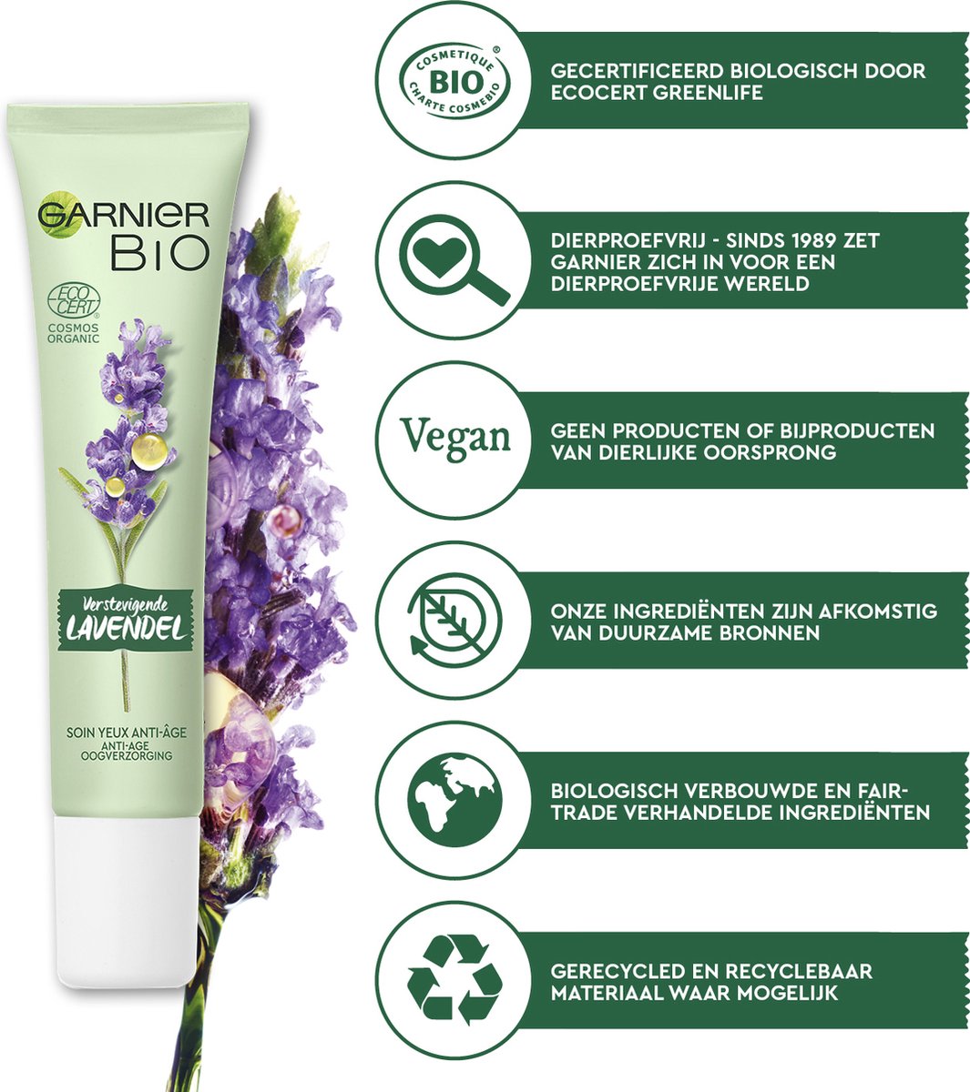 Garnier Bio Anti-age Oogcrème - 15 ml - Alle huidtypes - Revitaliserende Lavendel