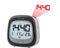 Explore Scientific RDW3007 Radio gestuurde digitale projectiewekker | Groot Touchscreen Display | Datum aanduiding | Binnen thermometer | Zwart – Grijs