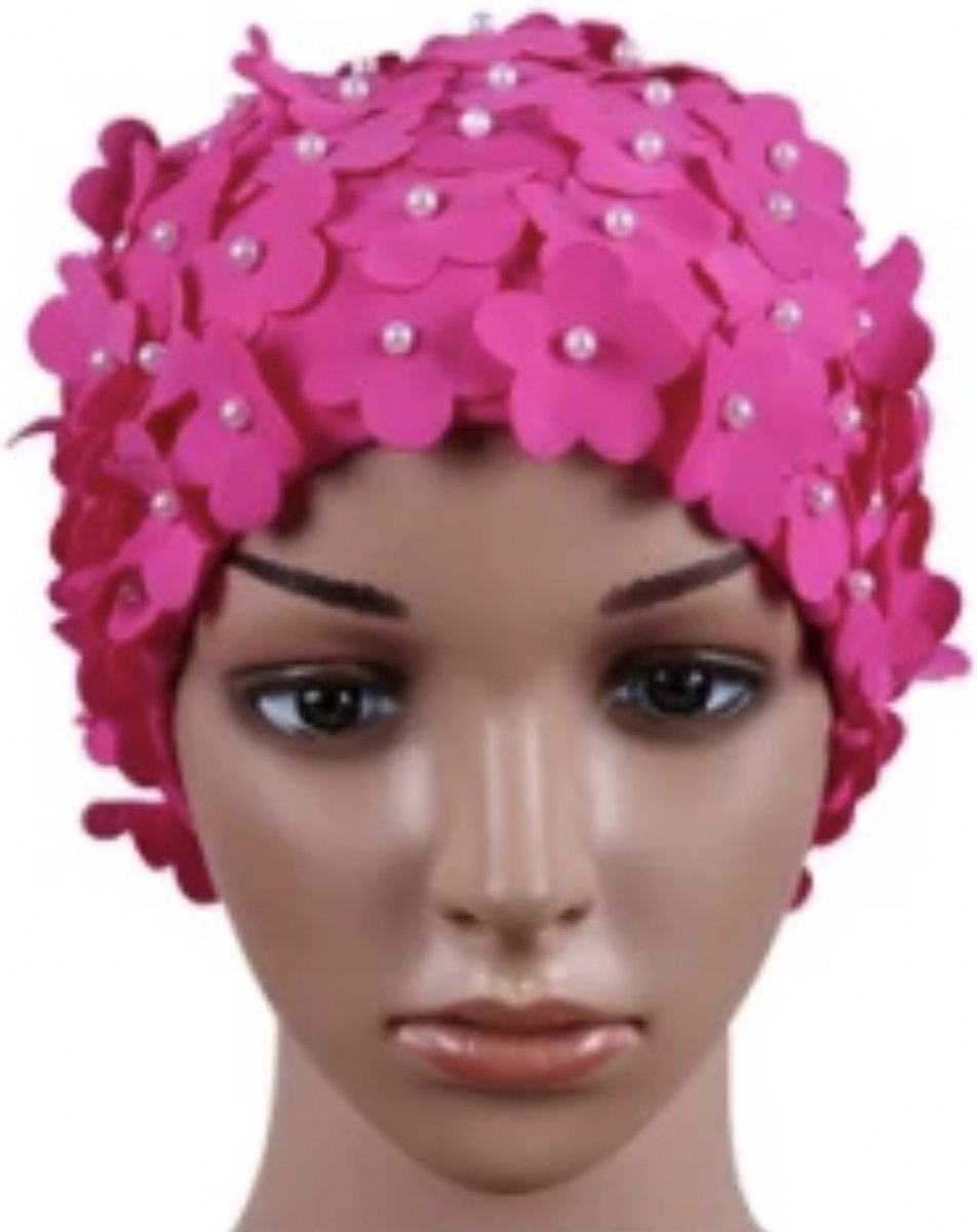 Winkrs | Roze Bloemetjes Badmuts | Douche accessoire, haarbedekking, douchecap, zwemmen — afbeelding 2