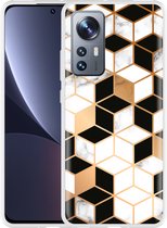 Xiaomi 12 Pro Hoesje Black-white-gold Marble - Designed by Cazy