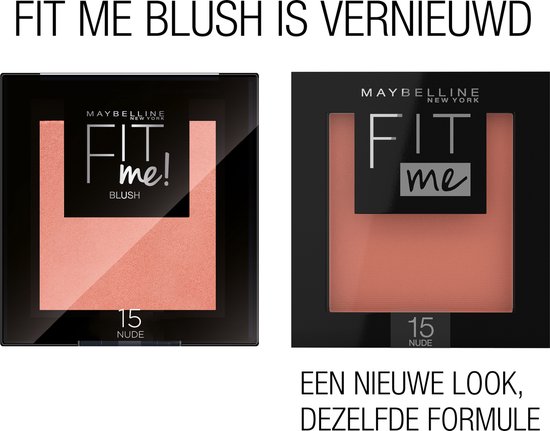 Twee verpakkingen van 'Fit Me Blush' kleur 15 Nude, met Nederlandse tekst.