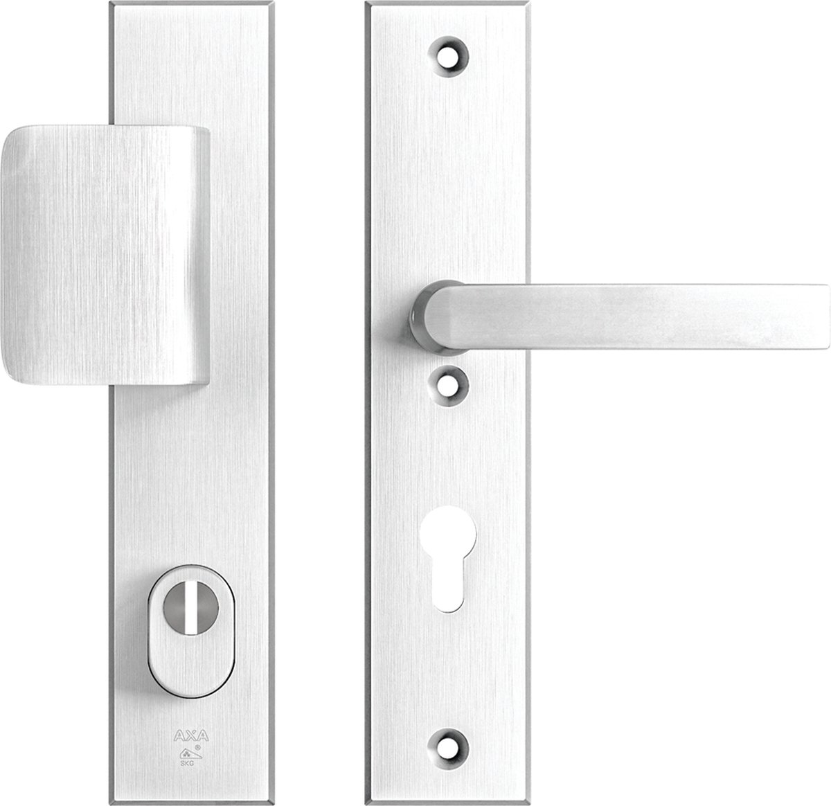 AXA Veiligheidsbeslag (Edge Plus) Aluminium geslepen: Duwer-Kruk (model D-duwer/Blok) PC92 met kerntrekbeveiliging SKG***