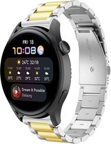 Stalen Smartwatch bandje - Geschikt voor  Huawei Watch 3 - Pro stalen band - zilver/goud - Strap-it Horlogeband / Polsband / Armband