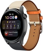 Leer Smartwatch bandje - Geschikt voor  Huawei Watch 3 - Pro leren band - wit/donkerblauw - Strap-it Horlogeband / Polsband / Armband