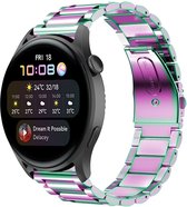 Stalen Smartwatch bandje - Geschikt voor  Huawei Watch 3 - Pro stalen band - regenboog - Strap-it Horlogeband / Polsband / Armband