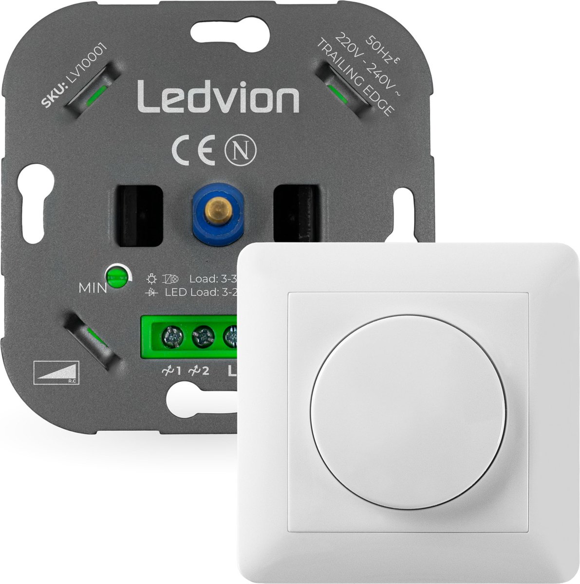 Ledvion LED Dimmer 3-250 Watt 220-240V - Fase Afsnijding - Universeel - Compleet