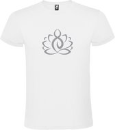 Wit  T shirt met  print van "Lotusbloem met Boeddha " print Zilver size XXXXL