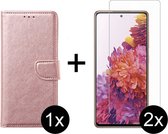 Samsung S22 Hoesje - Samsung Galaxy S22 hoesje bookcase rose goud wallet case portemonnee hoes cover hoesjes - 2x Samsung S22 screenprotector