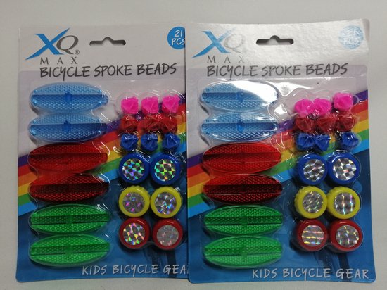 Fiets spaken clips - kinderfiets - Reflectoren & parels - 21 stuks - Veilig Fietsen - Multi Color - Voordeel Set 2 Stuks