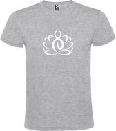 Grijs  T shirt met  print van "Lotusbloem met Boeddha " print Wit size S