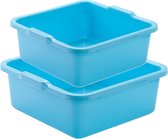 Voordeelset multifunctionele kunststof teiltjes blauw in 2x formaten - 8 en 11 liter inhoud afwasbakjes