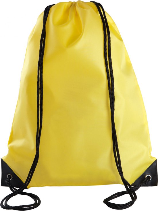 4x stuks sport gymtas/draagtas in kleur geel met handig rijgkoord 34 x 44 cm van polyester en verstevigde hoeken