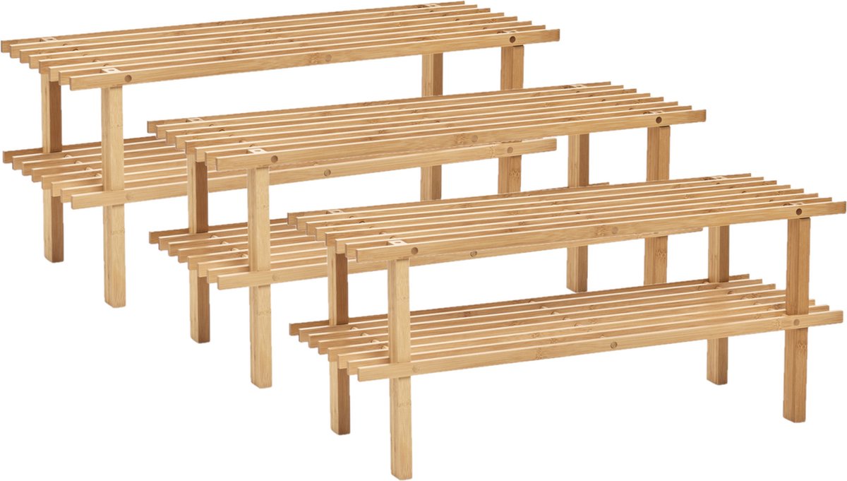 Set van 3x stuks bamboe houten schoenenrek/schoenenstandaard 2-laags 70 x 26 x 30 cm - schoenen opbergen