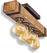 Landhuis Plafondlamp, modern Houten Lamp, Rustiek Plafondlamp , vintage plafondlamp zwart, donker hout, 4 lichts, Scandinavisch Boho-stijl  E27 fitting hanglamp voor  Studie, eetka