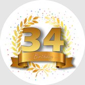 24x Verjaardag ronde stickers 34 jaar - Happy Birthday Feest Stickervellen Kinderen Volwassenen Cadeau Sticker