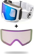 Bakedsnow - Config blue - magnetische skibril - met extra roze low light lens - Ski & Snowboard goggle met magnetische lenzen - Unisex - Goede fit, ook met Helm - Dubbele lens met