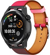 Leer Smartwatch bandje - Geschikt voor Strap-it Huawei Watch GT Runner leren band - knalroze/roodbruin - GT Runner - 22mm - Strap-it Horlogeband / Polsband / Armband