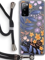 Case Company® - Samsung Galaxy S20 FE / S20 FE 5G hoesje met Koord - Flowers with blue leaves - Telefoonhoesje met Zwart Koord - Bescherming aan alle Kanten en Over de Schermrand
